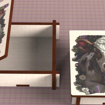 Intra απο ξύλο plywood  Χρώμα wenge 3mm-4mm πάχος - Cow Box + 4 PNG για Εξάχνωση Δίασταση 9x9 cm INTRAFABR-57620118 - Image 4