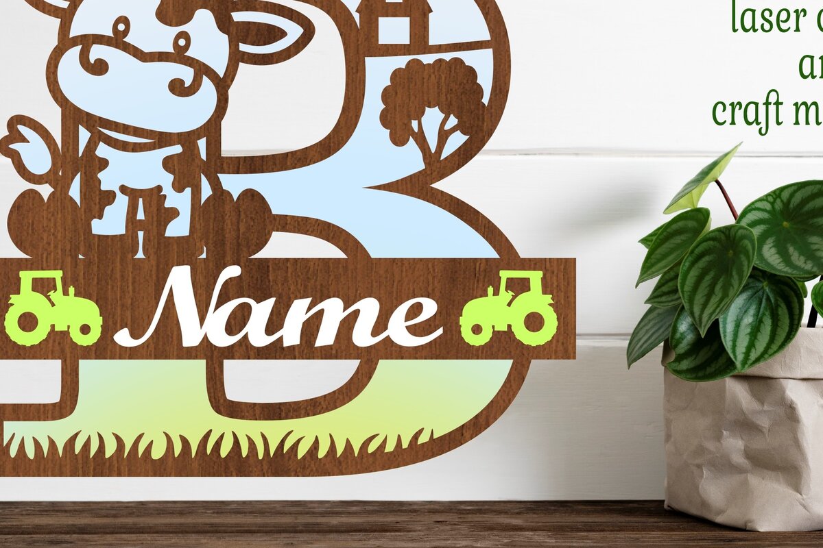 Intra απο ξύλο plywood  Χρώμα wenge 3mm-4mm πάχος - Μονόγραμμα κεφαλαίου αγελάδας Γράμμα B Αποκοπή Δίασταση 30x20 cm INTRAFABR-56039678