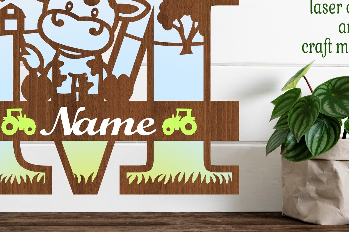 Intra απο ξύλο plywood  Χρώμα wenge 3mm-4mm πάχος - Μονόγραμμα κεφαλαίων αγελάδας Γράμμα M Αποκοπή Δίασταση 30x20 cm INTRAFABR-88133261