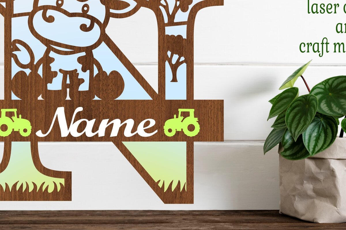 Intra απο ξύλο plywood  Χρώμα wenge 3mm-4mm πάχος - Μονόγραμμα κεφαλαίου αγελάδας Γράμμα N Αποκοπή Δίασταση 30x20 cm INTRAFABR-88216995