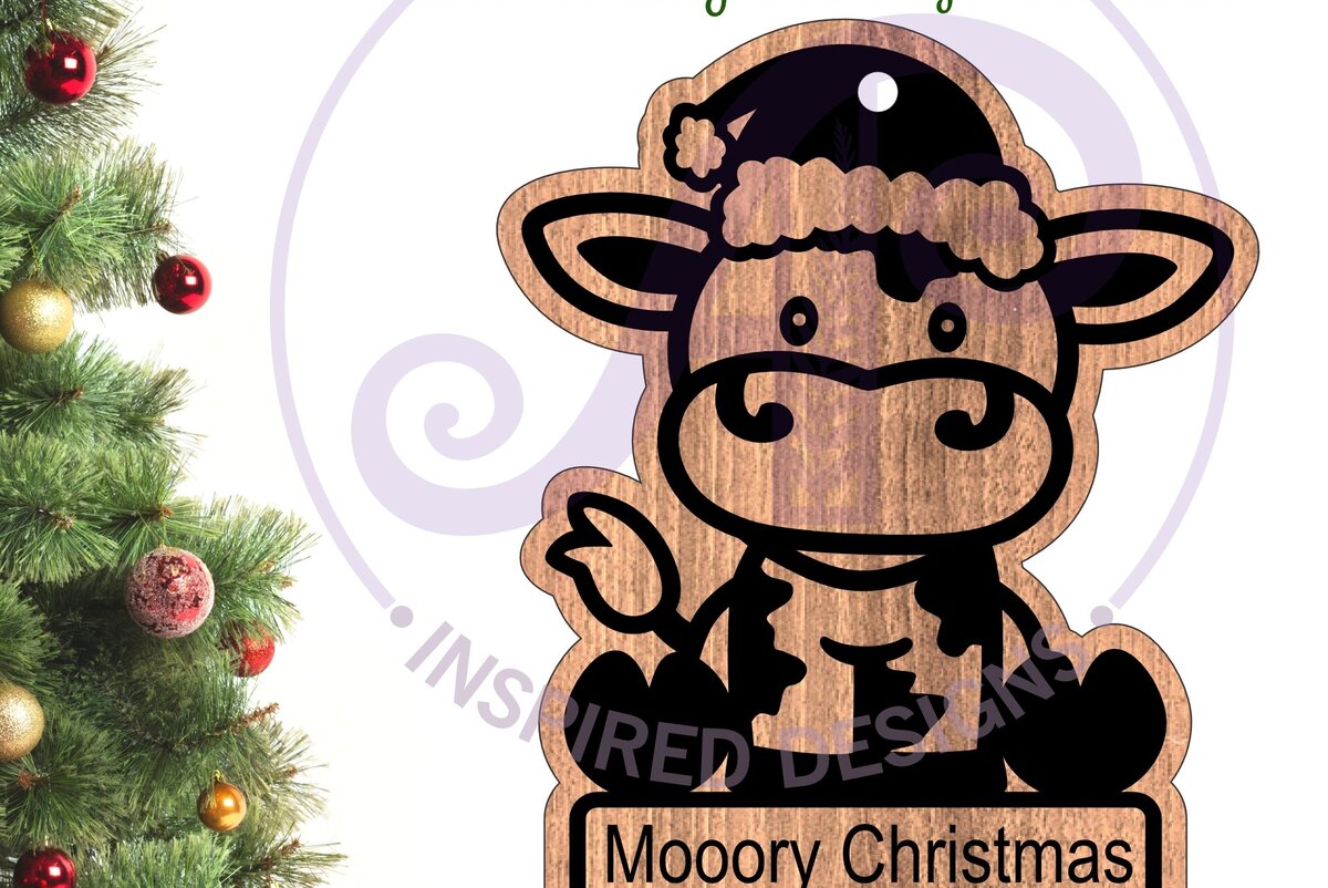 Intra απο ξύλο plywood  Χρώμα wenge 3mm-4mm πάχος - Χριστουγεννιάτικο στολίδι αγελάδας Δίασταση 6x6 cm INTRAFABR-112130490