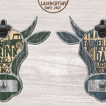 Intra απο ξύλο plywood Χρώμα wenge 3mm-4mm πάχος - Ανοιχτήρι μπύρας Cow Farm Δίασταση 20x20 cm INTRAFABR-84988711 - Image 2