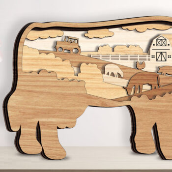 Intra απο ξύλο plywood  Χρώμα wenge 3mm-4mm πάχος - Αποκοπής Laser Farm Cow Farm Δίασταση 20x20 cm INTRAFABR-96297934 - Image 1