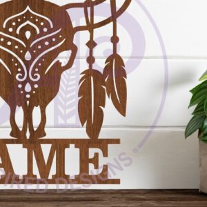 Intra απο ξύλο plywood  Χρώμα wenge 3mm-4mm πάχος - Σχέδιο με το όνομα του κρανίου και των φτερών αγελάδας Δίασταση 30x20 cm INTRAFABR-79859413