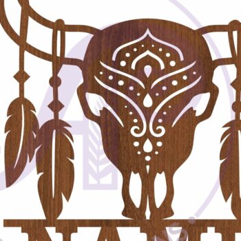 Intra απο ξύλο plywood  Χρώμα wenge 3mm-4mm πάχος - Σχέδιο με το όνομα του κρανίου και των φτερών αγελάδας Δίασταση 30x20 cm INTRAFABR-79859413 - Image 3