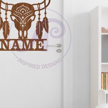 Intra απο ξύλο plywood  Χρώμα wenge 3mm-4mm πάχος - Σχέδιο με το όνομα του κρανίου και των φτερών αγελάδας Δίασταση 30x20 cm INTRAFABR-79859413 - Image 4