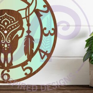 Intra απο ξύλο plywood  Χρώμα wenge 3mm-4mm πάχος - με λέιζερ ρολόι τοίχου κρανίου αγελάδας Δίασταση 30x20 cm INTRAFABR-80340269