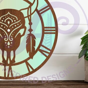 Intra απο ξύλο plywood Χρώμα wenge 3mm-4mm πάχος - με λέιζερ ρολόι τοίχου κρανίου αγελάδας Δίασταση 30x20 cm INTRAFABR-80340269 - Image 2