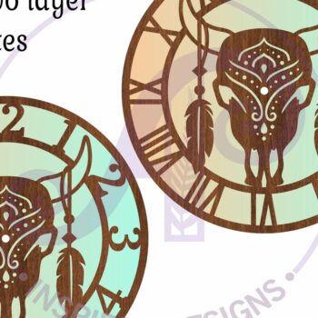 Intra απο ξύλο plywood Χρώμα wenge 3mm-4mm πάχος - με λέιζερ ρολόι τοίχου κρανίου αγελάδας Δίασταση 30x20 cm INTRAFABR-80340269 - Image 3