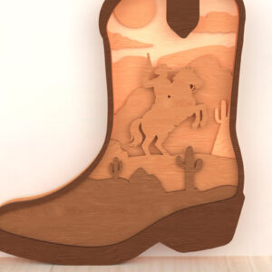 Intra απο ξύλο plywood  Χρώμα wenge 3mm-4mm πάχος - Τρισδιάστατη σκηνή άγριας δύσης Cowboy Boot Δίασταση 30x20 cm INTRAFABR-74438993