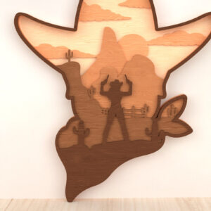 Intra απο ξύλο plywood Χρώμα wenge 3mm-4mm πάχος - Cowboy Duel Wild West Layered Wall Art Δίασταση 40x50 cm INTRAFABR-110250166