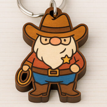 Intra απο ξύλο plywood  Χρώμα wenge 3mm-4mm πάχος - Μπρελόκ Cowboy Gnome Δίασταση 4x4 cm INTRAFABR-110250203 - Image 1