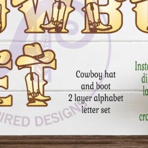 Intra απο ξύλο plywood  Χρώμα wenge 3mm-4mm πάχος - Σετ αλφαβήτου με καπέλο και μπότα γράμματα καουμπόη Δίασταση 30x20 cm INTRAFABR-57053941
