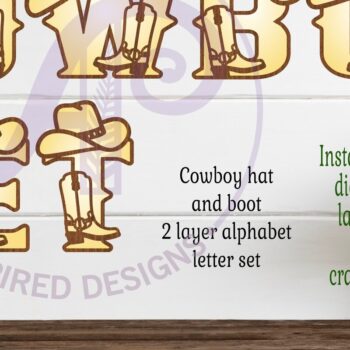 Intra απο ξύλο plywood  Χρώμα wenge 3mm-4mm πάχος - Σετ αλφαβήτου με καπέλο και μπότα γράμματα καουμπόη Δίασταση 30x20 cm INTRAFABR-57053941 - Image 1