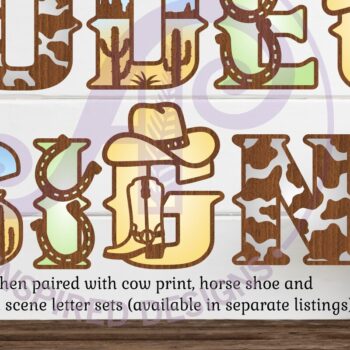 Intra απο ξύλο plywood  Χρώμα wenge 3mm-4mm πάχος - Σετ αλφαβήτου με καπέλο και μπότα γράμματα καουμπόη Δίασταση 30x20 cm INTRAFABR-57053941 - Image 2