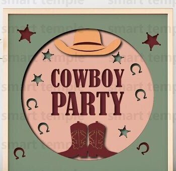 Intra απο ξύλο plywood  Χρώμα wenge 3mm-4mm πάχος - Cowboy Party Papercutting Δίασταση 20x20 cm INTRAFABR-124433646 - Image 1