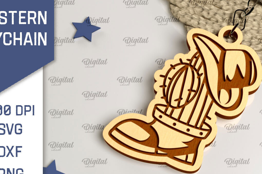 Intra απο ξύλο plywood  Χρώμα wenge 3mm-4mm πάχος - Cowboy Western Keychain Δίασταση 4x4 cm INTRAFABR-123041769