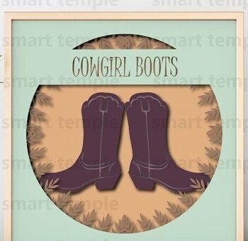 Intra απο ξύλο plywood  Χρώμα wenge 3mm-4mm πάχος - Μπότες Cowgirl 3d Shadowbox Δίασταση 30x20 cm INTRAFABR-123360286 - Image 1