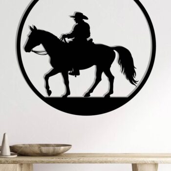 Intra απο ξύλο plywood  Χρώμα wenge 3mm-4mm πάχος - Cowgirl Horse Metal Sign, DXF Δίασταση 40x50 cm INTRAFABR-123041774 - Image 2