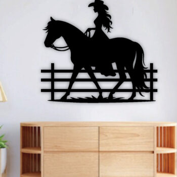 Intra απο ξύλο plywood Χρώμα wenge 3mm-4mm πάχος - Cowgirl Horse Metal Sign, DXF Δίασταση 40x50 cm INTRAFABR-85391546 - Image 2