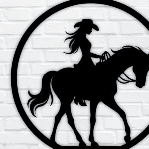 Intra απο ξύλο plywood  Χρώμα wenge 3mm-4mm πάχος - Cowgirl Horse Metal Sign, DXF Δίασταση 40x50 cm INTRAFABR-85391643