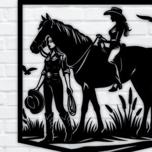 Intra απο ξύλο plywood  Χρώμα wenge 3mm-4mm πάχος - Cowgirl Horse Metal Sign, DXF Δίασταση 40x50 cm INTRAFABR-85391749