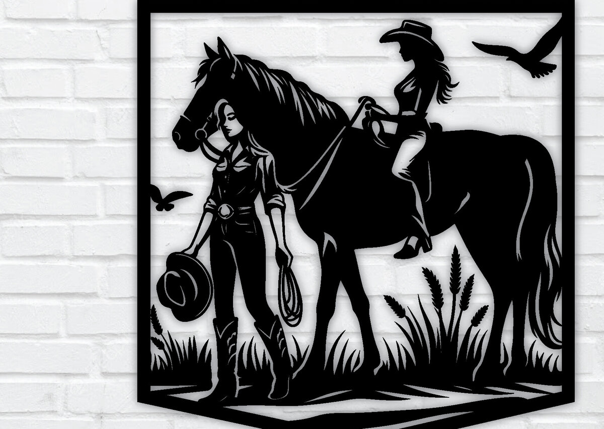 Intra απο ξύλο plywood  Χρώμα wenge 3mm-4mm πάχος - Cowgirl Horse Metal Sign, DXF Δίασταση 40x50 cm INTRAFABR-85391749
