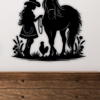 Intra απο ξύλο plywood Χρώμα wenge 3mm-4mm πάχος - Cowgirl Horse Metal Sign, DXF Δίασταση 40x50 cm INTRAFABR-85391987 - Image 3