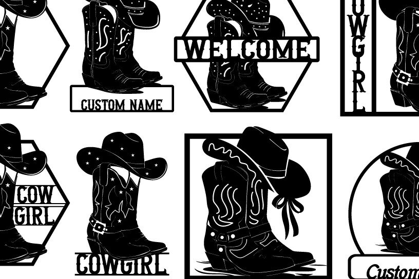 Intra απο ξύλο plywood  Χρώμα wenge 3mm-4mm πάχος - Πακέτο Laser DXF Metal Art Wall Art Cowgirl Δίασταση 40x50 cm INTRAFABR-99708594