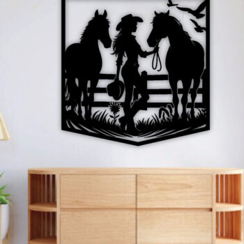 Intra απο ξύλο plywood  Χρώμα wenge 3mm-4mm πάχος - Cutfile λέιζερ διακόσμησης τοίχου Cowgirl PNG Δίασταση 40x50 cm INTRAFABR-99708781 - Image 2