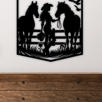 Intra απο ξύλο plywood  Χρώμα wenge 3mm-4mm πάχος - Cutfile λέιζερ διακόσμησης τοίχου Cowgirl PNG Δίασταση 40x50 cm INTRAFABR-99708781 - Image 3