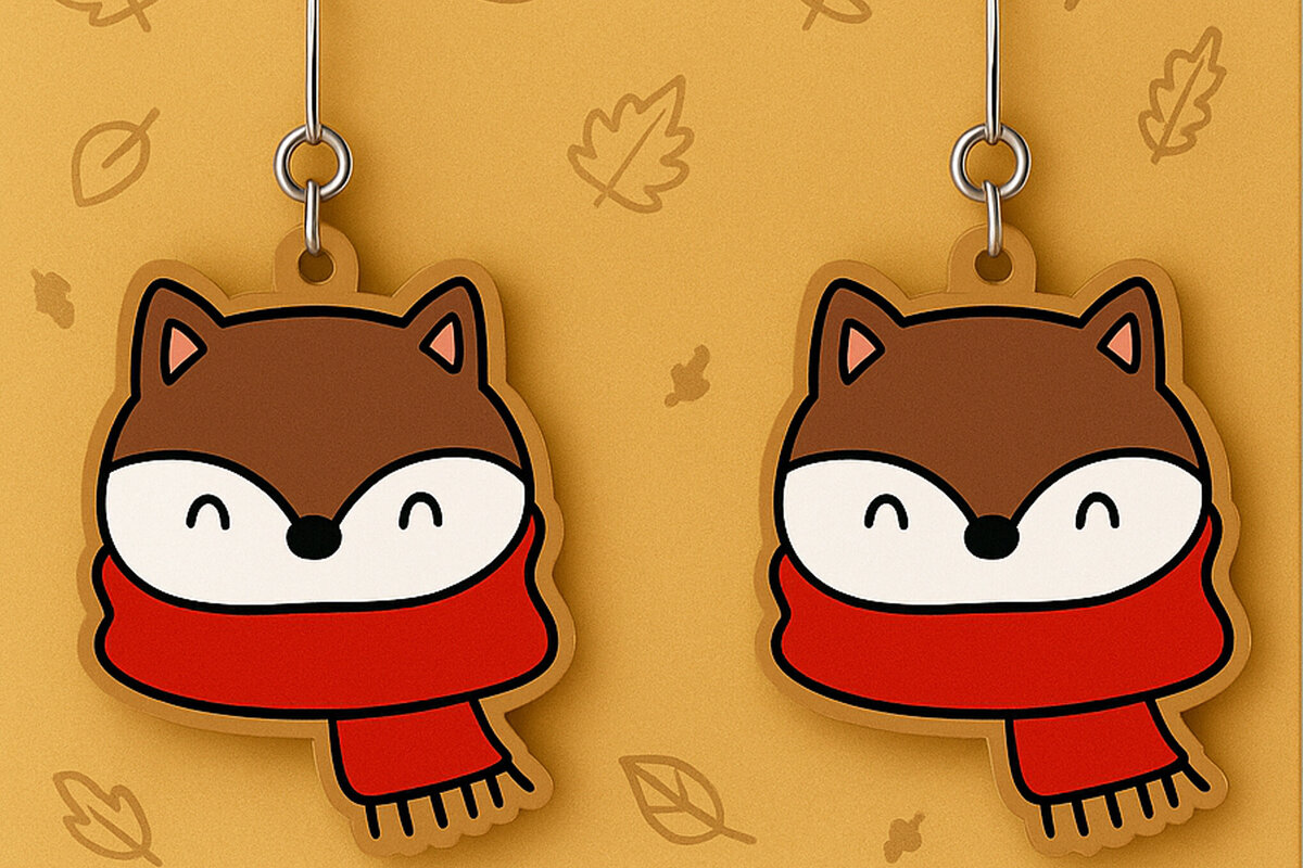 Intra απο ξύλο plywood  Χρώμα wenge 3mm-4mm πάχος - Cozy Fox Earrings Δίασταση 3x3 cm INTRAFABR-99709004