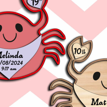 Intra απο ξύλο plywood  Χρώμα wenge 3mm-4mm πάχος - Laser Ανακοίνωση Γέννησης Μωρού Καβούρι Δίασταση 30x20 cm INTRAFABR-99709254 - Image 2