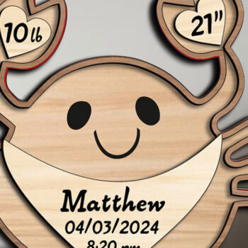 Intra απο ξύλο plywood  Χρώμα wenge 3mm-4mm πάχος - Laser Ανακοίνωση Γέννησης Μωρού Καβούρι Δίασταση 30x20 cm INTRAFABR-99709254 - Image 3