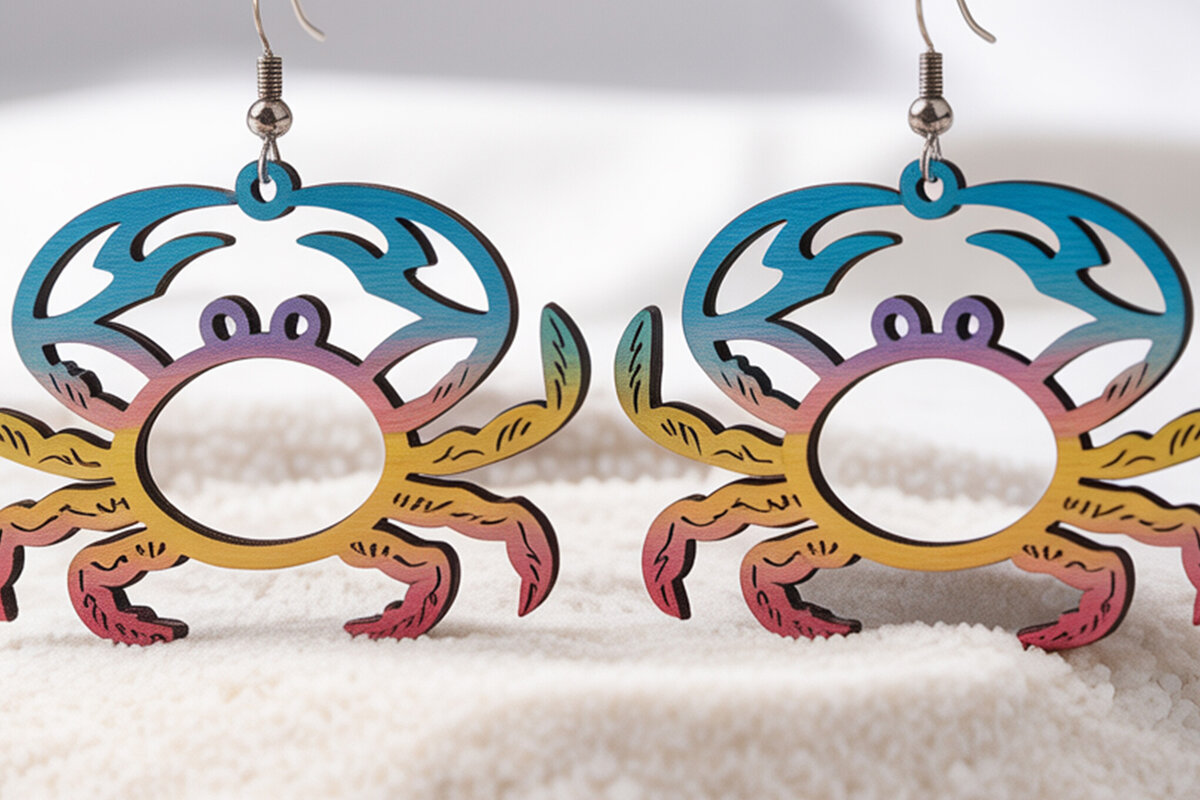 Intra απο ξύλο plywood  Χρώμα wenge 3mm-4mm πάχος - Crab Beach Earrings Δίασταση 3x3 cm INTRAFABR-99709287