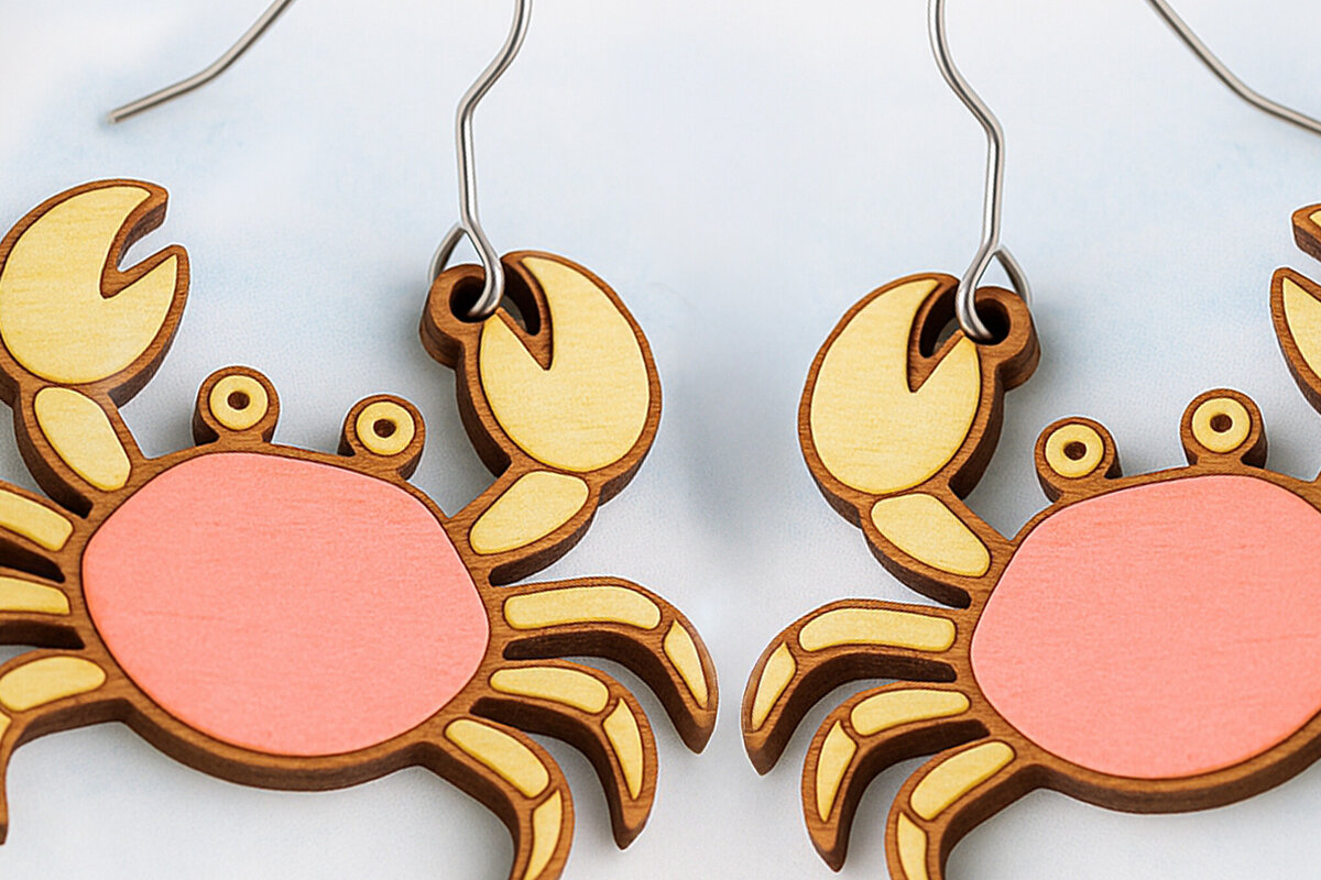 Intra απο ξύλο plywood  Χρώμα wenge 3mm-4mm πάχος - Σκουλαρίκια Crab Δίασταση 3x3 cm INTRAFABR-99709405