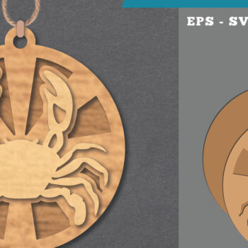 Intra απο ξύλο plywood  Χρώμα wenge 3mm-4mm πάχος - Στολίδι κοπής με λέιζερ καβουριών 3 Δίασταση 6x6 cm INTRAFABR-99708427 - Image 1