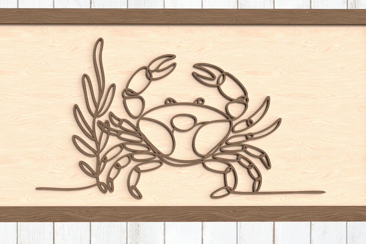 Intra απο ξύλο plywood  Χρώμα wenge 3mm-4mm πάχος - Crab Line Art Δίασταση 6x6 cm INTRAFABR-111323212