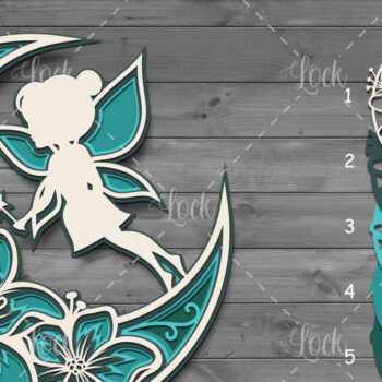 Intra απο ξύλο plywood  Χρώμα wenge 3mm-4mm πάχος - Crescent Moon and Fairy 3D Layered Δίασταση 30x20 cm INTRAFABR-106749275 - Image 1