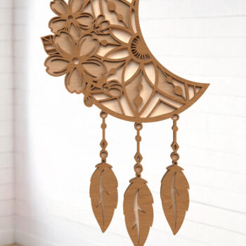 Intra απο ξύλο plywood  Χρώμα wenge 3mm-4mm πάχος - Crescent Moon Dreamcatcher Δίασταση 6x6 cm INTRAFABR-106749345 - Image 1