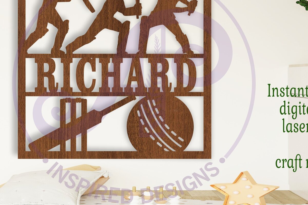 Intra απο ξύλο plywood  Χρώμα wenge 3mm-4mm πάχος - Σήμα ονόματος Laser με θέμα το κρίκετ Δίασταση 30x20 cm INTRAFABR-36893395