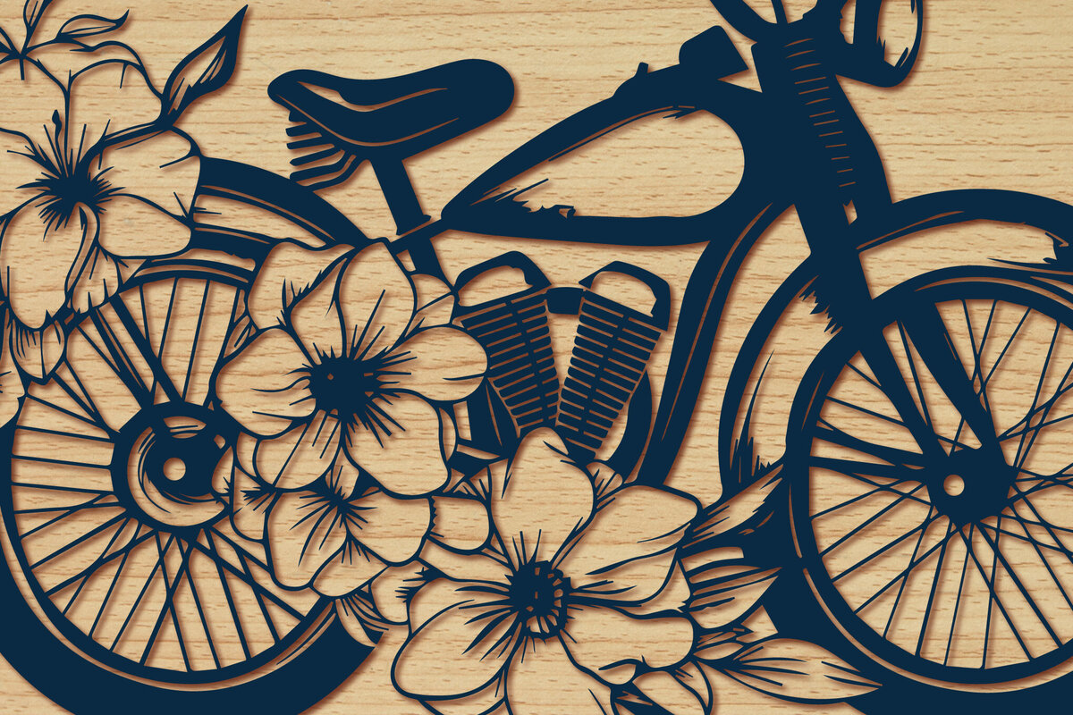 Intra απο ξύλο plywood  Χρώμα wenge 3mm-4mm πάχος - Σετ ποδήλατο Cricut με λουλούδια Δίασταση 4x4 cm INTRAFABR-4042949