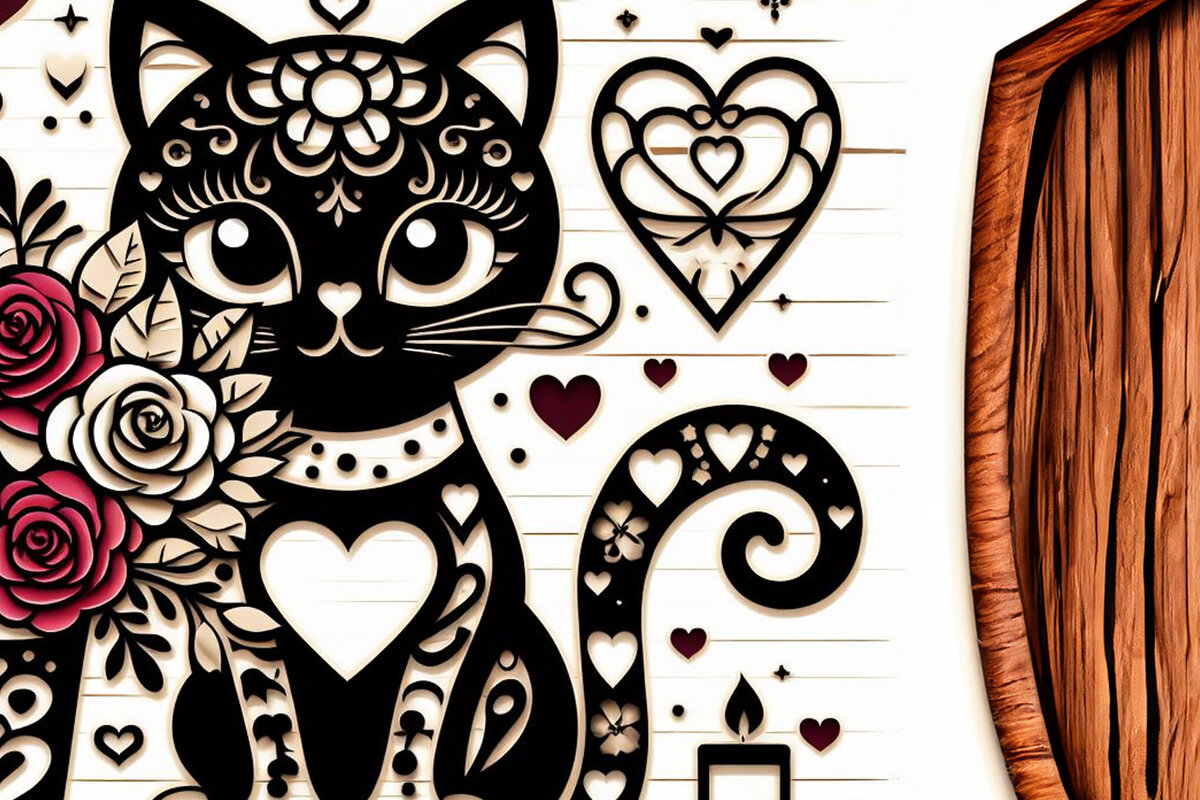 Intra απο ξύλο plywood  Χρώμα wenge 3mm-4mm πάχος - Cricut Valentine Cat Δίασταση 4x4 cm INTRAFABR-113204548