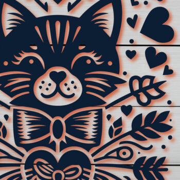 Intra απο ξύλο plywood Χρώμα wenge 3mm-4mm πάχος - Cricut Valentine Cat Δίασταση 4x4 cm INTRAFABR-113205034 - Image 1
