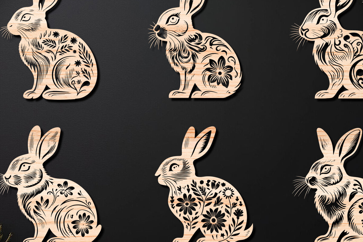 Intra απο ξύλο plywood  Χρώμα wenge 3mm-4mm πάχος - Cricut RABBITS Πασχαλινό Δίασταση 4x4 cm INTRAFABR-104016517