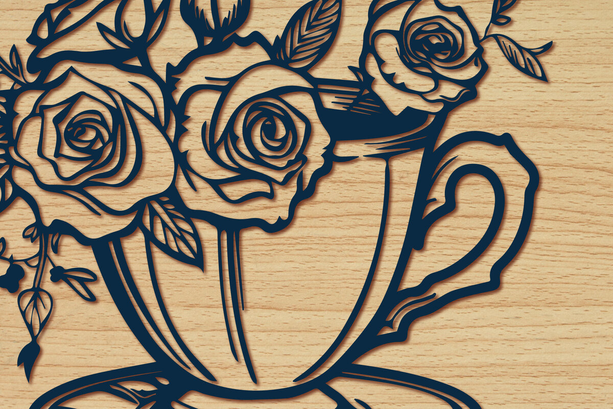 Intra απο ξύλο plywood  Χρώμα wenge 3mm-4mm πάχος - Σετ τσαγιού Cricut με λουλούδια Δίασταση 4x4 cm INTRAFABR-118337030