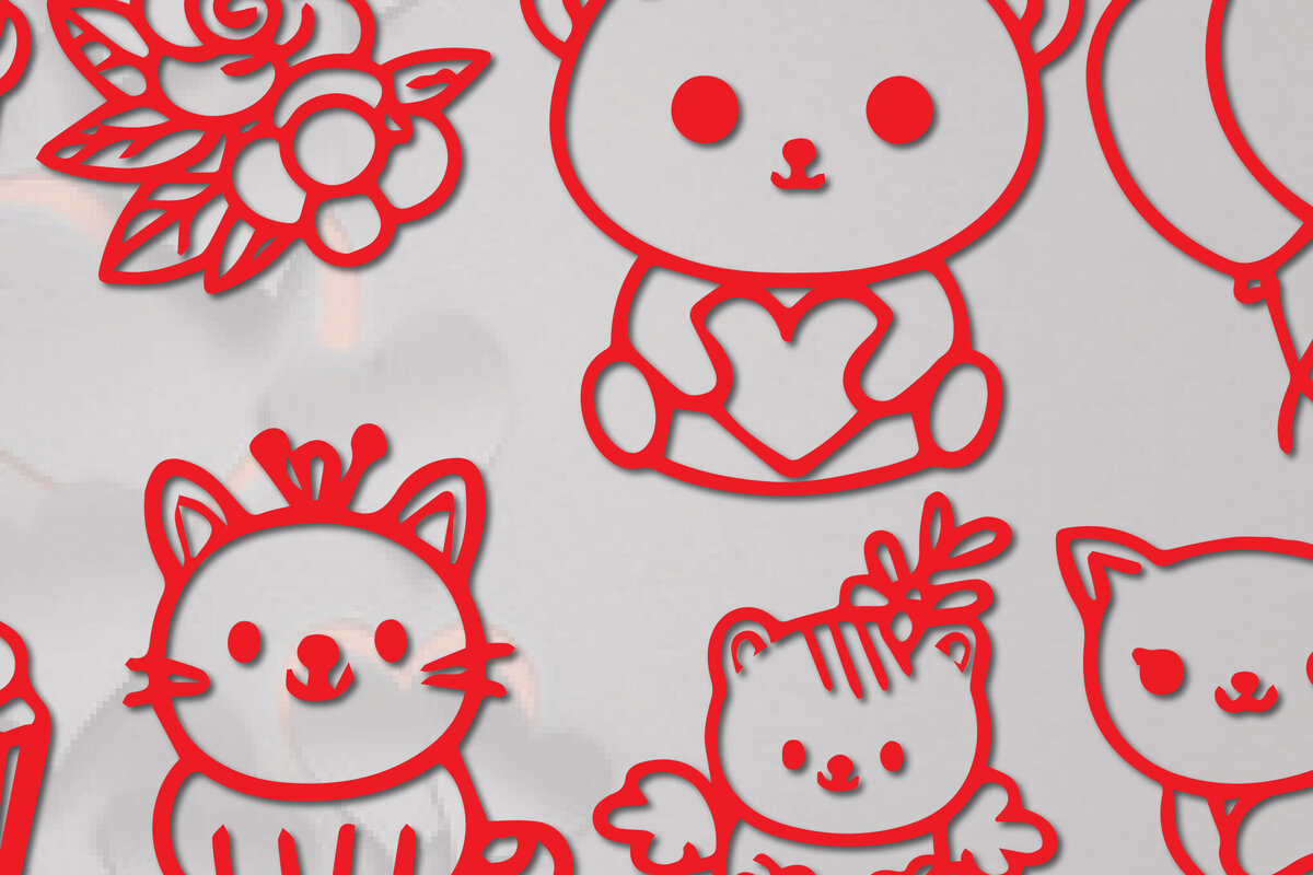 Intra απο ξύλο plywood  Χρώμα wenge 3mm-4mm πάχος - Πακέτο Cricut Valentine Animal Δίασταση 4x4 cm INTRAFABR-100380964