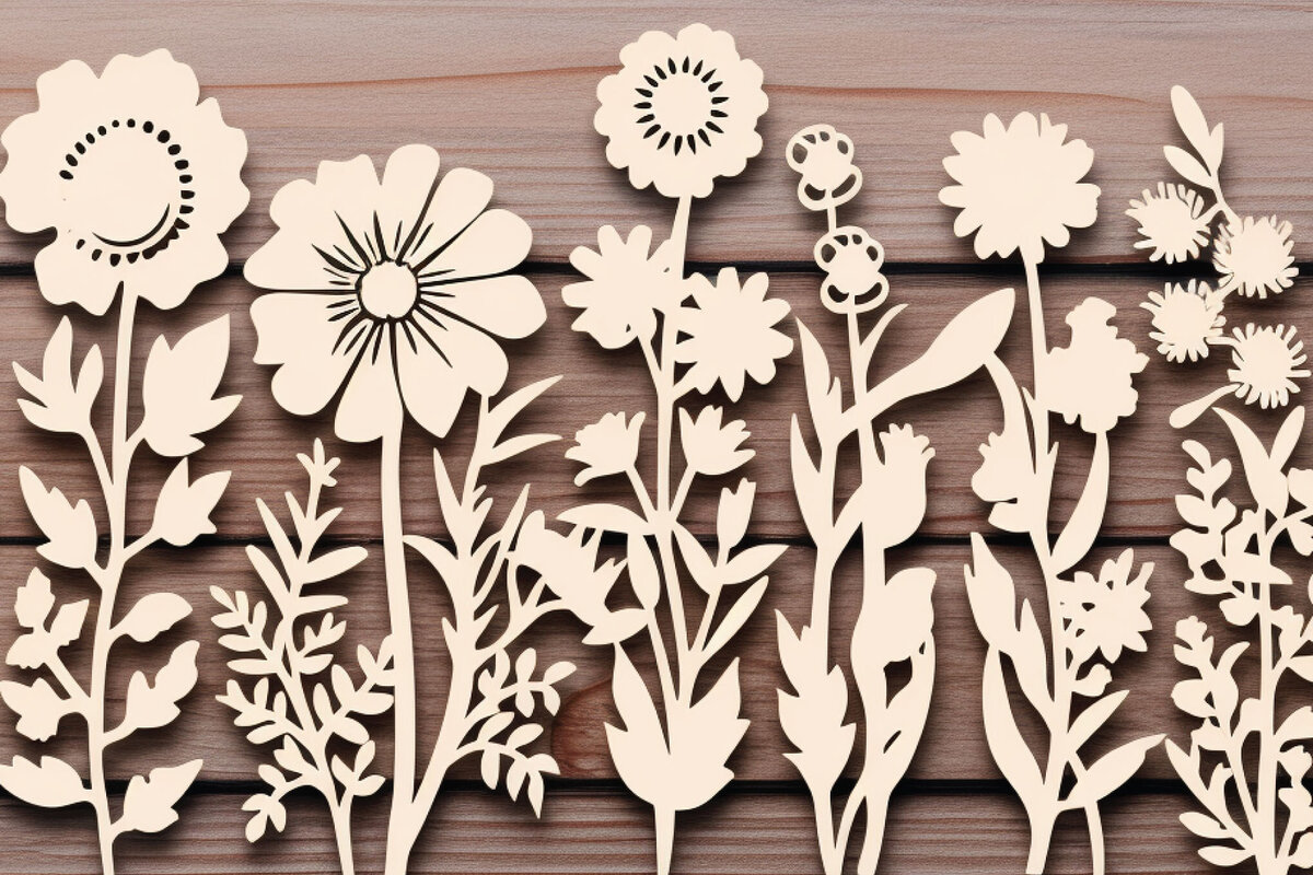 Intra απο ξύλο plywood  Χρώμα wenge 3mm-4mm πάχος - Πακέτο Cricut Wildflowers Δίασταση 30x20 cm INTRAFABR-48455407