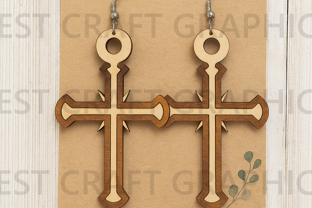 Intra απο ξύλο plywood  Χρώμα wenge 3mm-4mm πάχος - Σταυρός και Σκουλαρίκια Καρδιά – Faith Jewelry Δίασταση 3x3 cm INTRAFABR-87173498