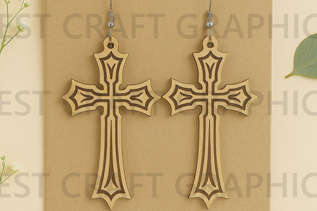Intra απο ξύλο plywood  Χρώμα wenge 3mm-4mm πάχος - Cross Faith Earrings – Δίασταση 3x3 cm INTRAFABR-120487832